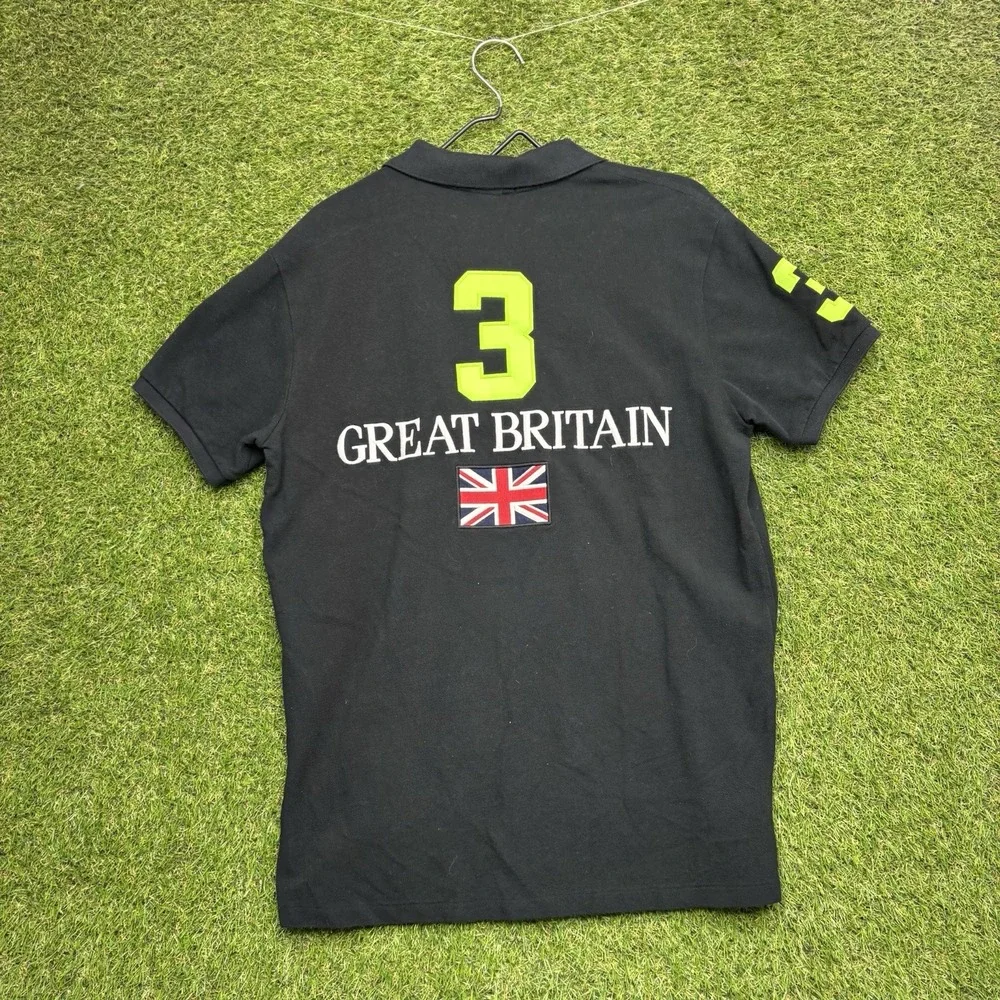 Polo Ralph Lauren Big Pony Polo Shirt Mens Large Great Britain Black y2k #3 UK